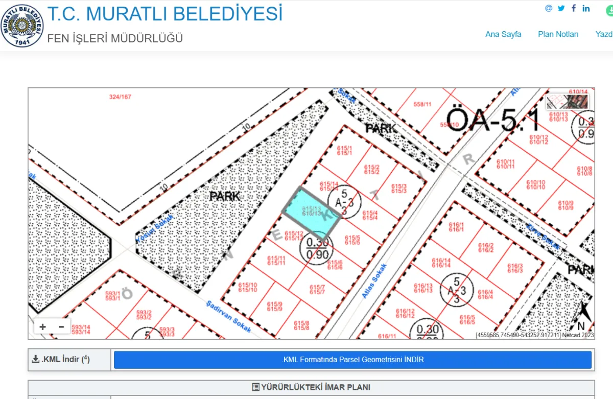 Tekirdağ Muratlı Turan Mahallesi Parka Cephe Satılık Arsa