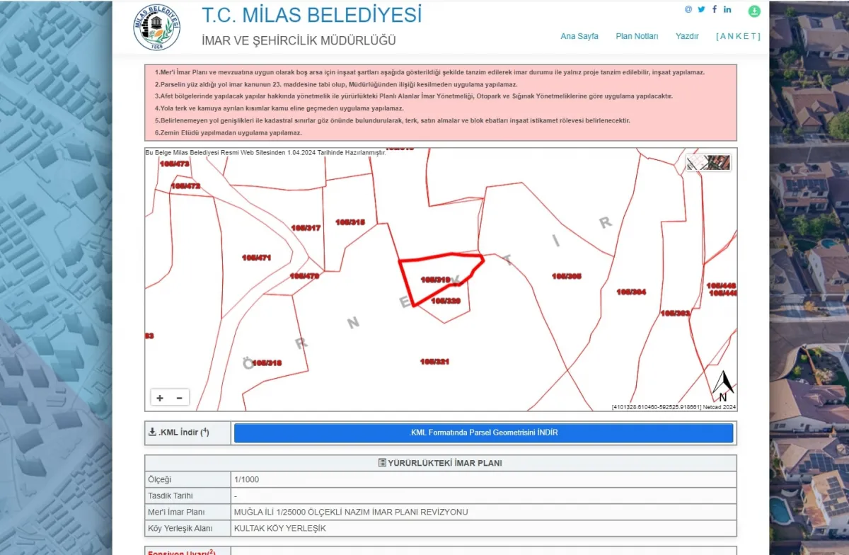 Muğla Milas Kultak da 451 m2 Satılık Tarla